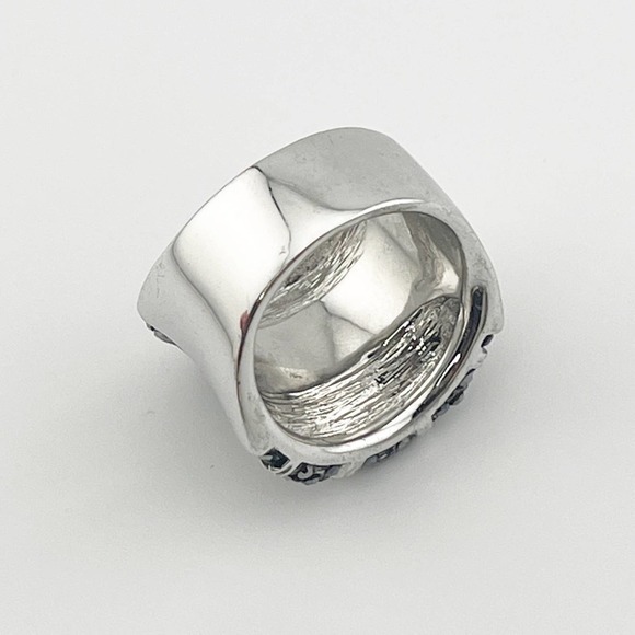 Black & White Crystal Pave Ring Cocktail Ring Thick‎ Band Size 9.5 - Picture 4 of 8